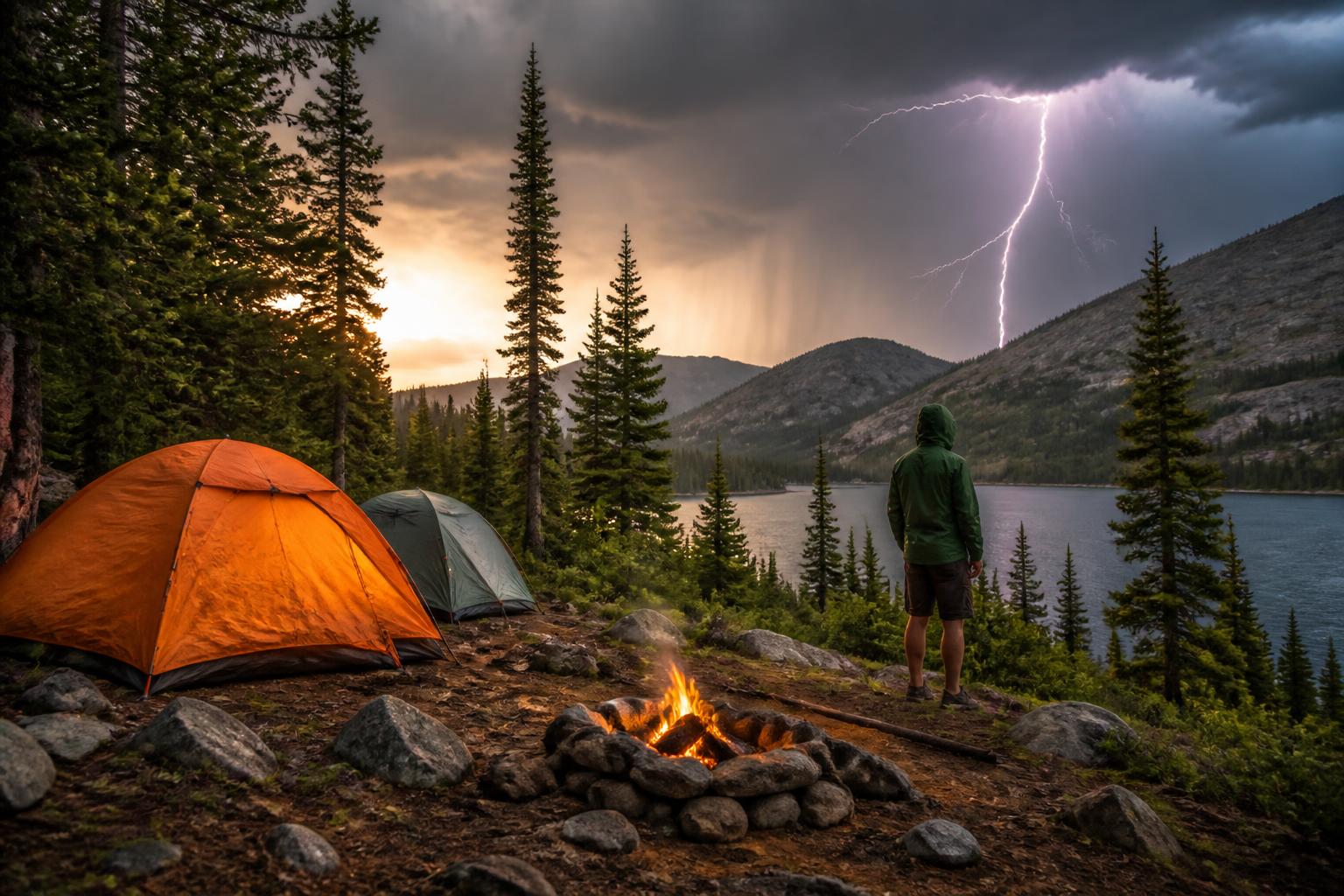 Featured image for article: Camping in a Thunderstorm: Safety Tips & What to Do When Lightning Strikes