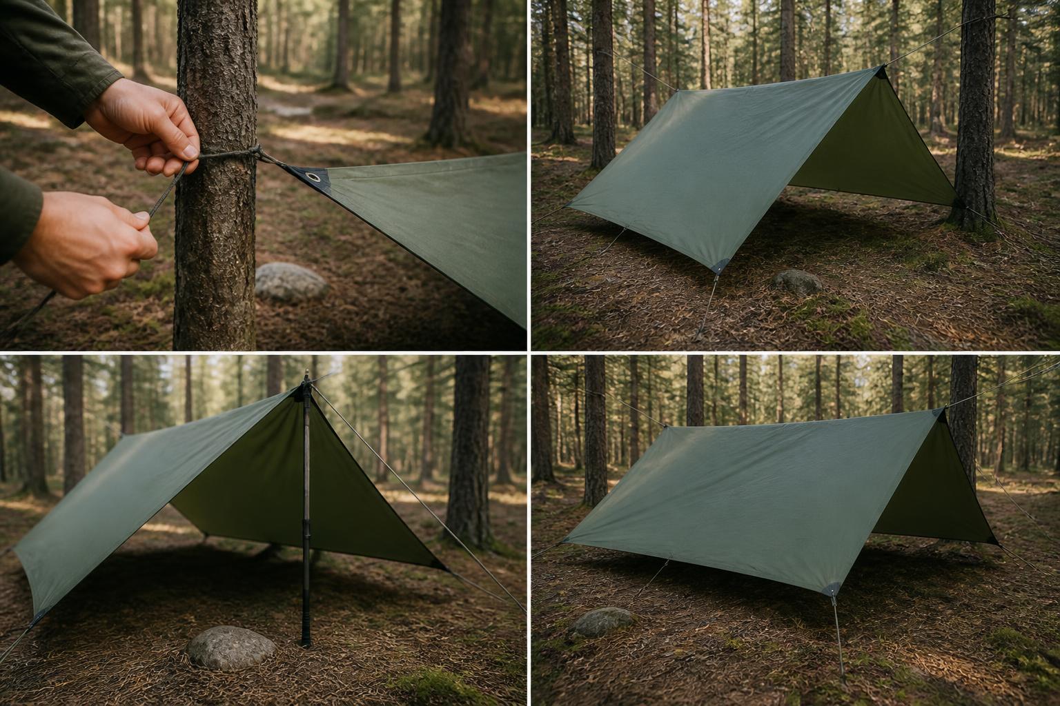 Illustration for: How to Pitch the Tarp in Four Steps