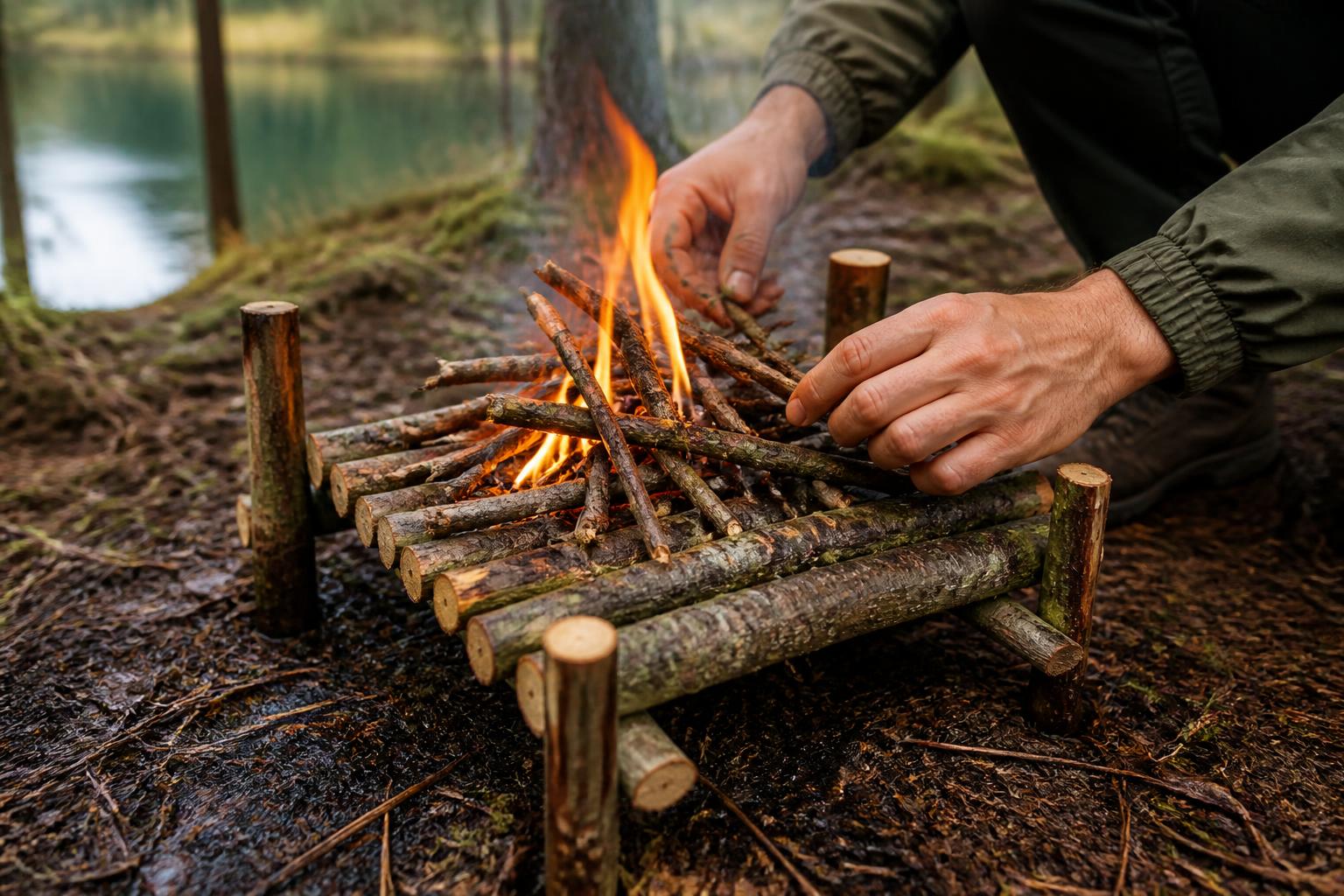 Illustration for: Build a Platform to Lift Your Fire Off the Wet Ground